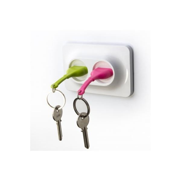 Věšáček na klíče se zelenou a růžovou klíčenkou Qualy&CO Double Unplug