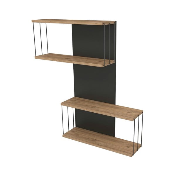 Двоен рафт от бор в антрацит и естествен цвят 65 cm Destan - Kalune Design-image-2