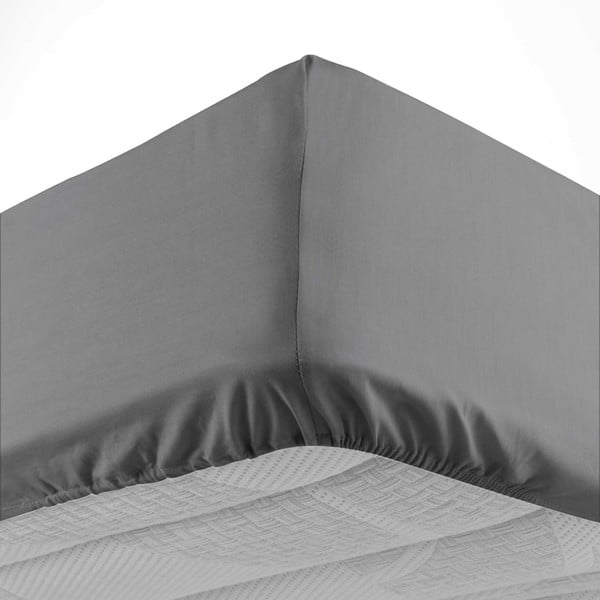 Антрацитен еластичен памучен чаршаф 180x200 cm Lina – douceur d'intérieur-image-3