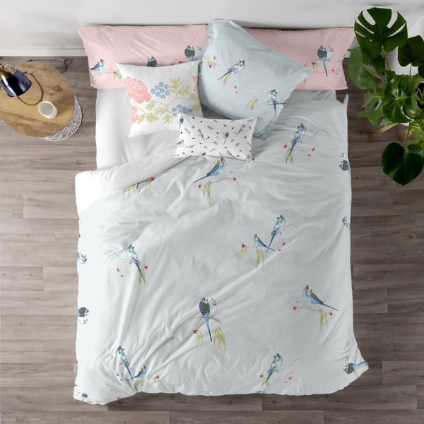 Памучен комплект чаршафи за единично легло с одеяло и възглавница Parakeet, 140 x 200 cm - Happy Friday