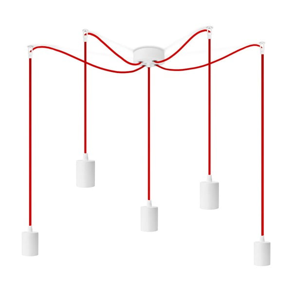 Бяла висяща лампа с 5 червени кабела Cero - Bulb Attack