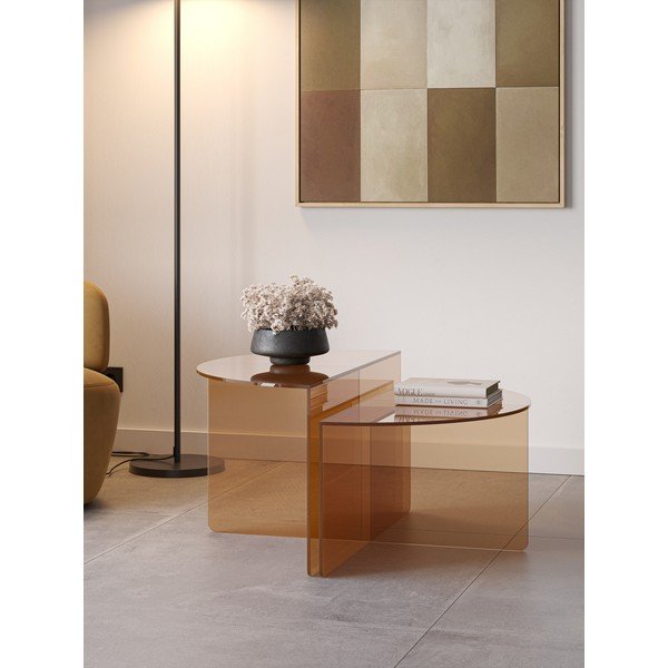 Кафяви стъклени кръгли масички за кафе в комплект 2 бр. ø 80 cm Velta – MOME-image-2