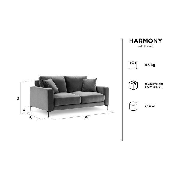Розов кадифен диван , 158 см Harmony - Kooko Home-image-4