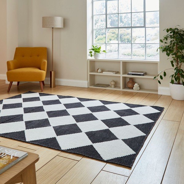Черно-бял килим подходящ за пране 80x150 cm Lyna Charcoal&White – Think Rugs-image-2