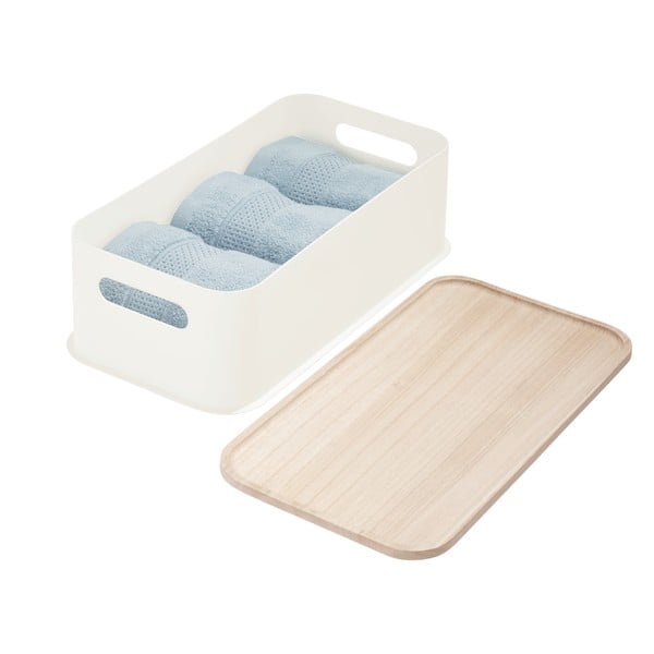 Бяла кутия за съхранение с капак, изработена от пауловния Дърво с дръжки, 21,3 x 43 cm Eco - iDesign-image-4