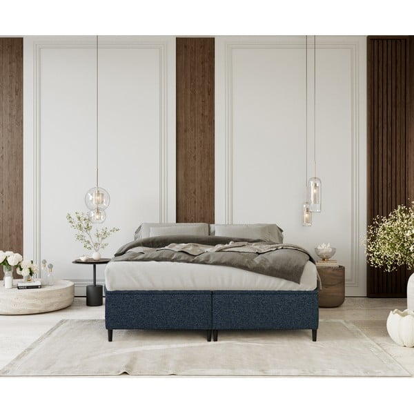 Тъмносиньо тапицирано двойно легло с място за съхранение 200x200 cm Tate – Maison de Rêve-image-3