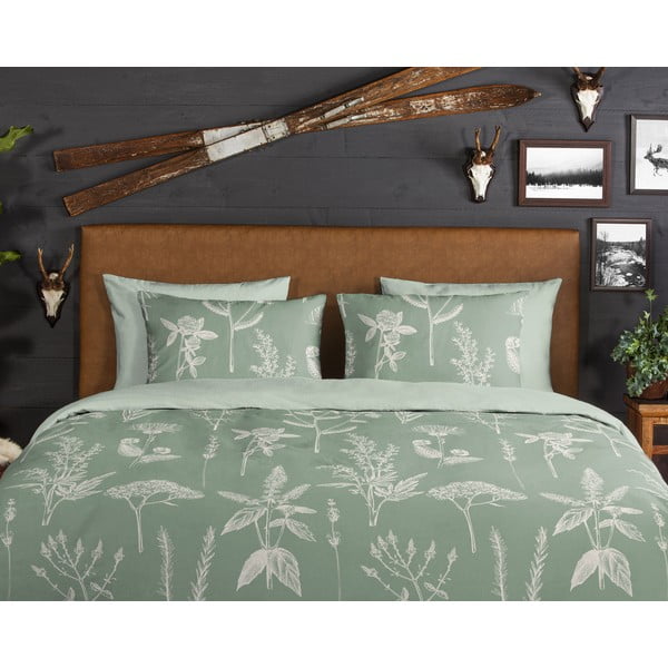 Зелено двойно удължено фланелено спално бельо 200x220 cm Herbs – Good Morning-image-3