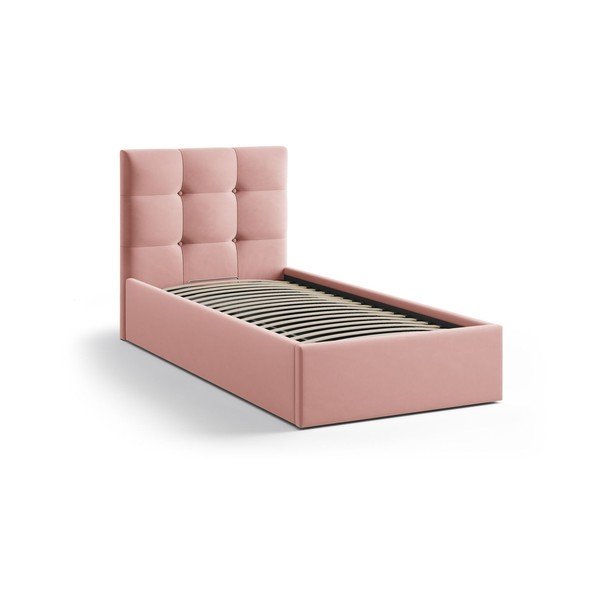 Розово единично легло 90x200 cm тапицирано с място за съхранение с включена подматрачна рамка Phaedra – Micadoni -image-2