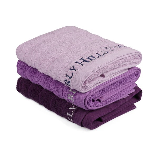 Комплект от 3 лилави памучни кърпи за ръце, 90 x 50 cm - Unknown