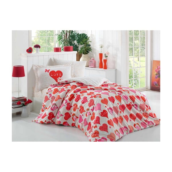 Червен чаршаф за единично легло с чаршаф от памучен поплин Vera, 160 x 220 cm - Unknown