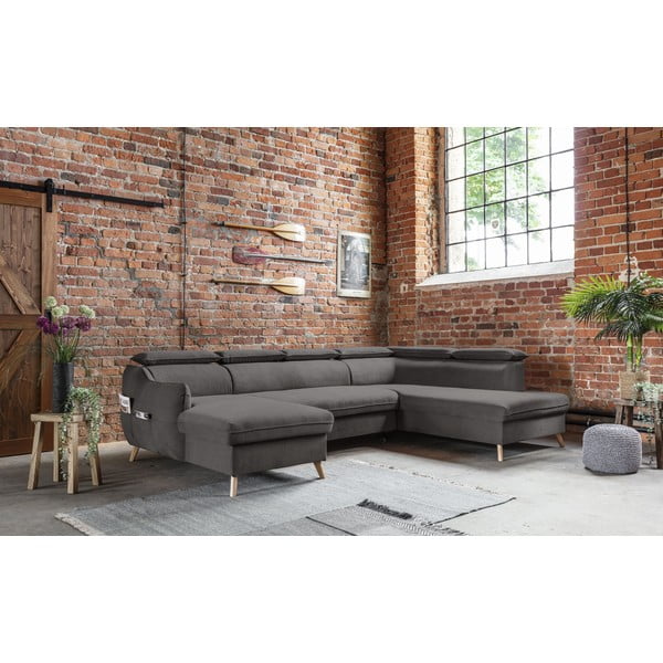 Тъмносив кадифен U-образен ъглов диван (десен ъгъл) Sweet Harmony - Miuform-image-3