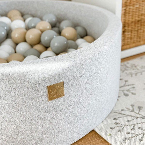 Сив велурен басейн с топки ø 90x30 cm Montessori – Meowbaby-image-2