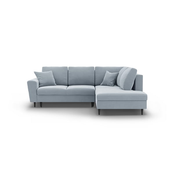 Светлосин кадифен разтегателен ъглов диван с място за съхранение (десен ъгъл/L форма) Kyoto – Cosmopolitan Design
