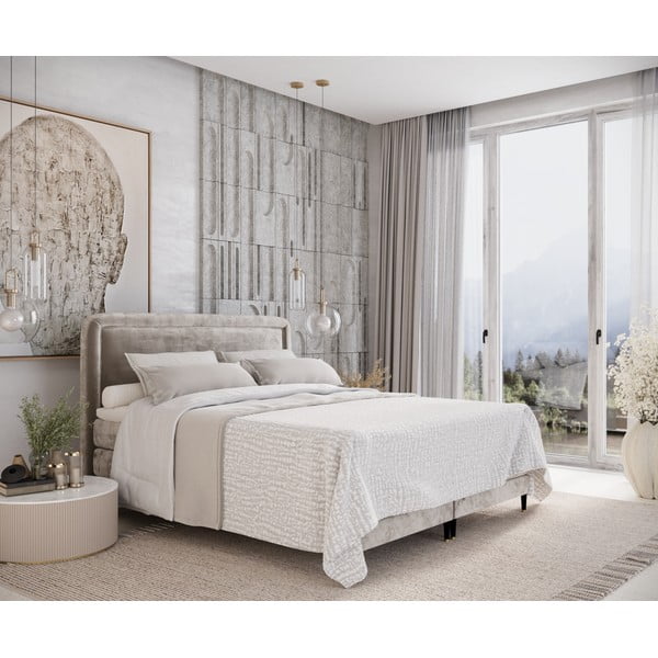 Светлокафяво боксспринг легло 200x200 cm Dove – Maison de Rêve-image-1