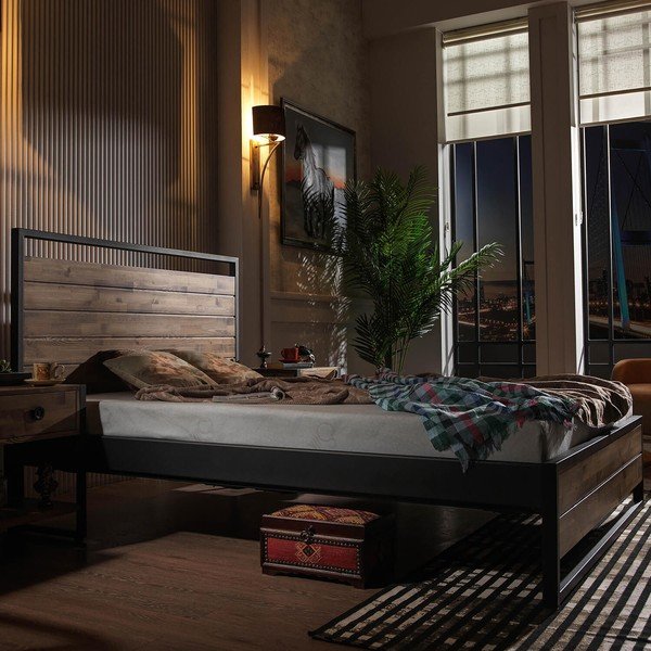 Двойно легло с решетка в черно/естествен  цвят 140x200 cm Ariane - Kalune Design-image-2