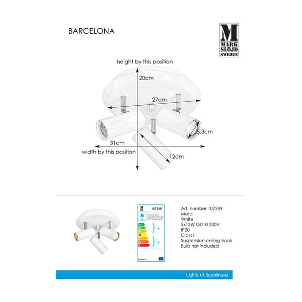 Бяла стенна лампа Barcelona Tres - Markslöjd-image-2