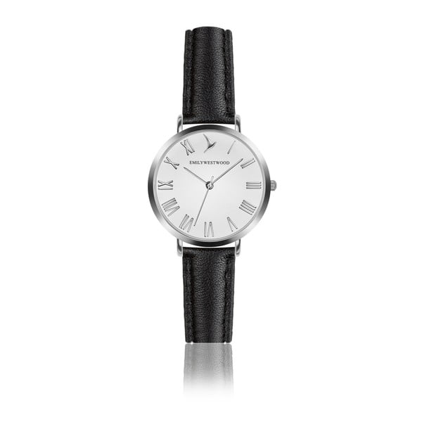 Dámské hodinky s černým páskem z pravé kůže Emily Westwood Pastel