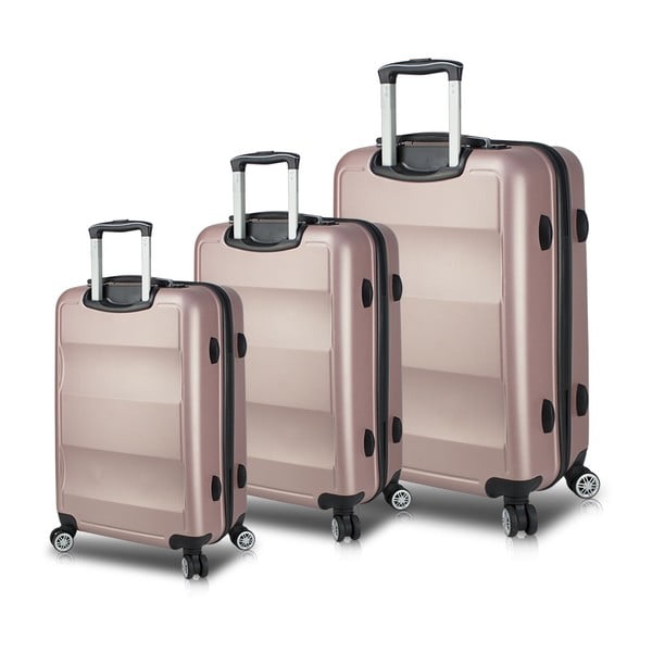 Комплект от 3 розови куфара за пътуване на колелца с USB портове My Valice LASSO Travel Set - Myvalice