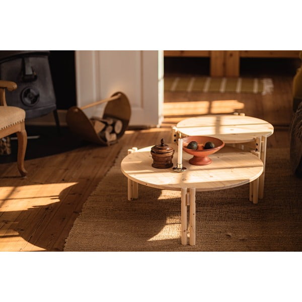 Кръгла масичка за кафе от масивен бор естествена ø 80 cm Sticks – Karup Design-image-4