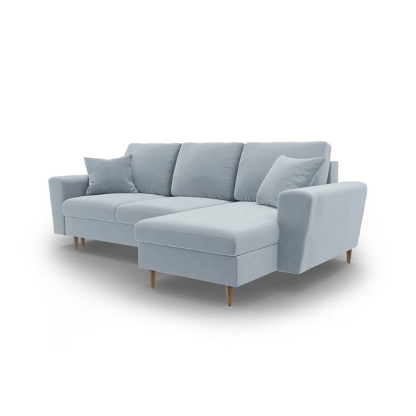 Светлосин кадифен разтегателен ъглов диван с място за съхранение Kyoto – Cosmopolitan Design-image-4