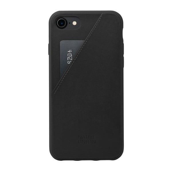 Черен кожен калъф за мобилен телефон със слот за карта за iPhone 7 и 8 Clic Clac - Native Union