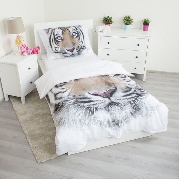 Бяло-сиво единично  памучно детско спално бельо 140x200 cm White Tiger – Jerry Fabrics-image-2