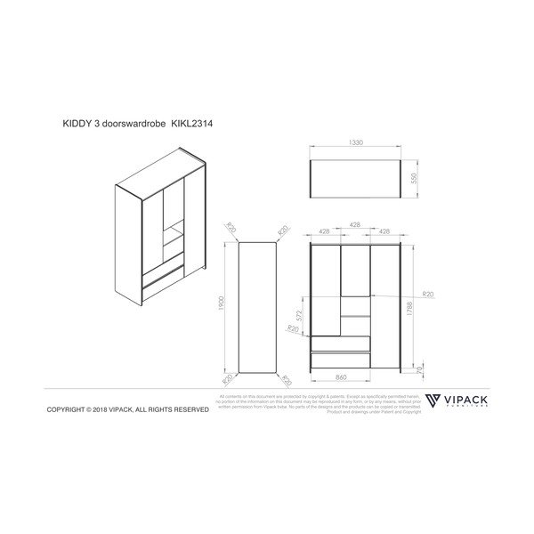 Бял детски гардероб , 137,8 x 190 cm Kiddy - Vipack-image-4