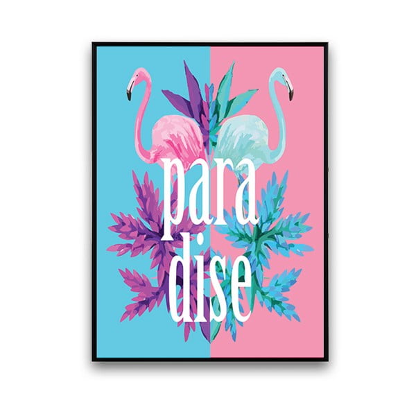 Modro-růžový plakát s plameňáky Paradise, 30 x 40 cm