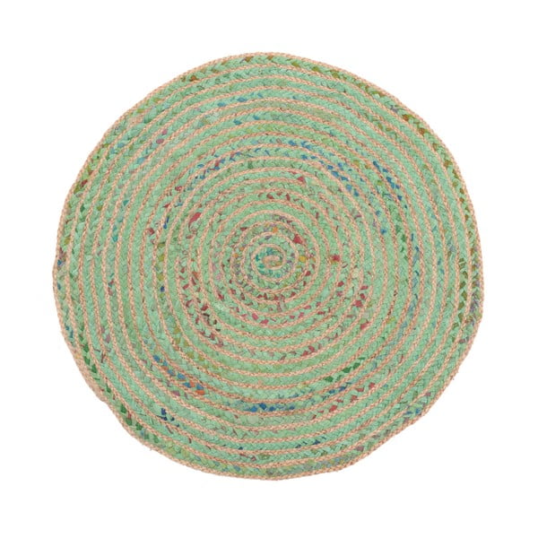 Зелен кръгъл килим от юта и памук , ⌀ 90 см - InArt