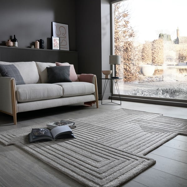 Сив ръчно изработен вълнен килим 200x290 cm Zen Rectangles – Flair Rugs-image-1