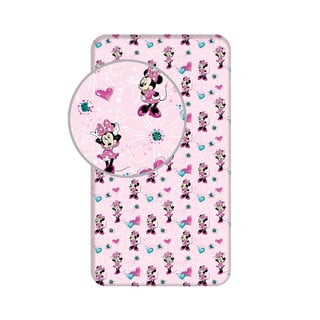 Розов еластичен памучен детски чаршаф 90x200 cm Minnie "Flowers" – Jerry Fabrics