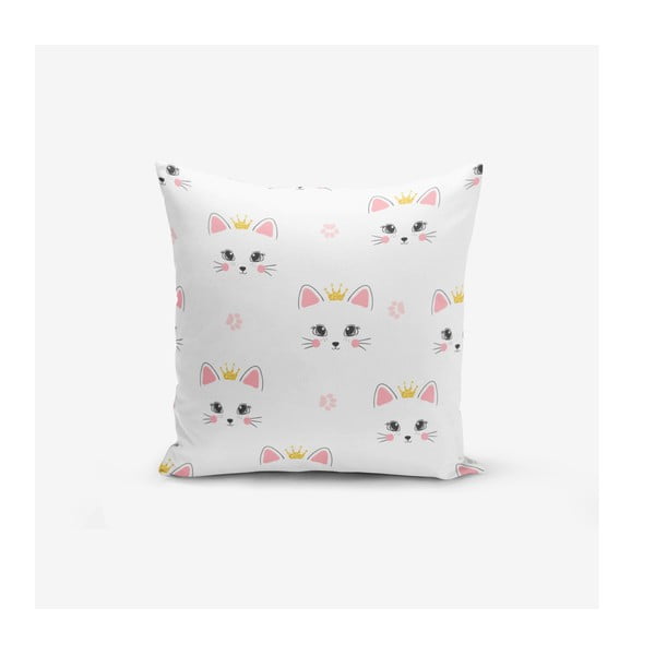 Бебешка калъфка за възглавница 43x43 cm White Pink Cat – Mila Home