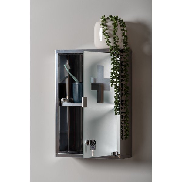 Метален висящ шкаф за лекарства в сребристо 12x48 cm - PT LIVING-image-1