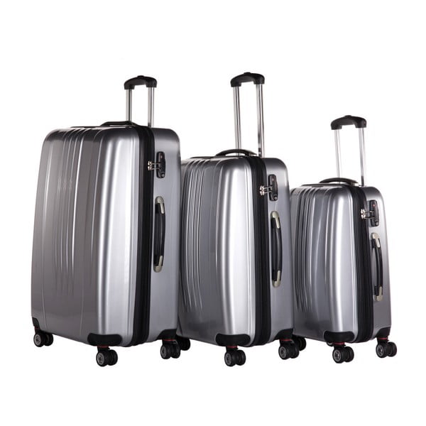 Sada 3 cestovních kufrů stříbrné barvy Packenger Premium Koffer