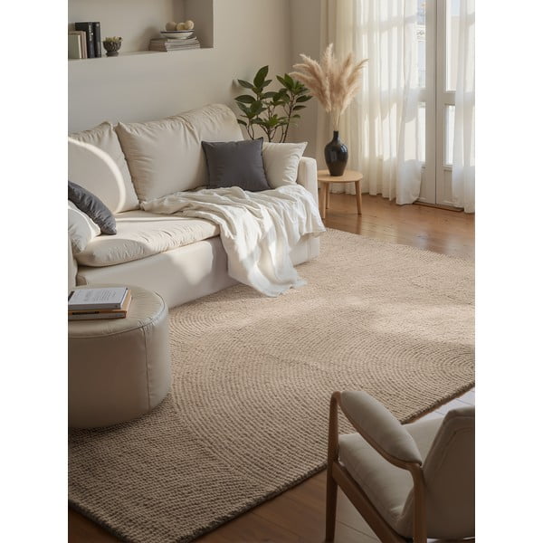Бежов ръчно изработен вълнен килим 120x180 cm Eleni Light Beige – Hanse Home-image-1