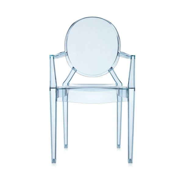 Světle modrá transparentní židle Kartell Lou Lou Ghost