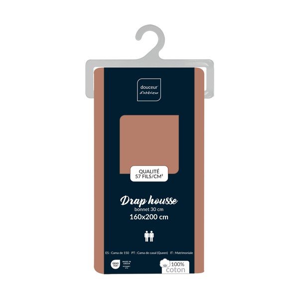 Еластичен памучен чаршаф в цвят сьомга 160x200 cm Lina – douceur d'intérieur-image-2