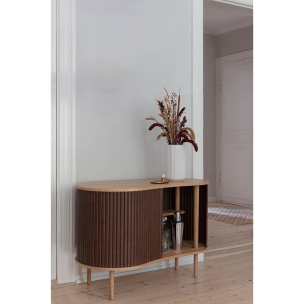 Нисък скрин с дъбов декор в кафяв и естествен цвят с плъзгащи се врати 100x67 cm Audacious - UMAGE-image-1