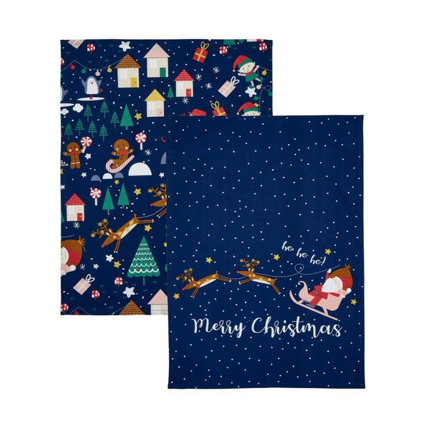 Памучни кърпи в комплект от 2 броя с коледен мотив 50x70 cm Santa's Christmas Wonderland - Catherine Lansfield