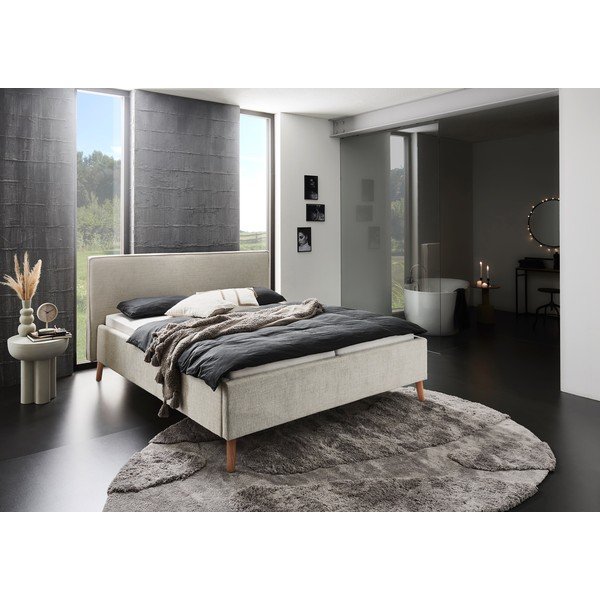 Кремаво двойно легло 160x200 cm тапицирано с място за съхранение с включена подматрачна рамка Riva – Meise Möbel-image-1