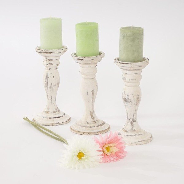 Sada 3 svícnů Mendler Shabby White, 24 cm-image-1
