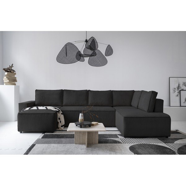 Антрацитен разтегателен ъглов диван от рипсено кадифе (десен ъгъл/"U" форма) Brave Dave – Miuform-image-1