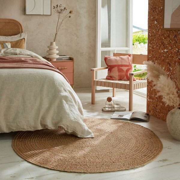 Кръгъл килим от юта в сьомгово-естествен цвят 133x133 cm Capri - Flair Rugs-image-1