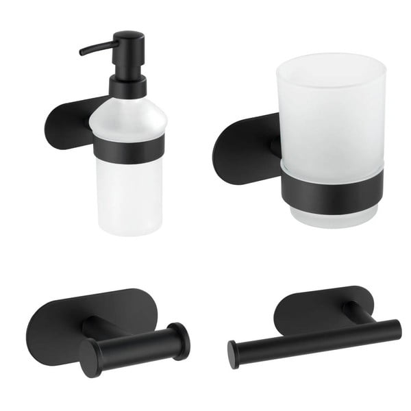 Матово черен комплект самозалепващи аксесоари за баня от неръждаема стомана Orea - Wenko