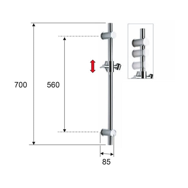 Матово-черна стенна месингова душ релса  с подвижен държач 70 cm – Sapho-image-1