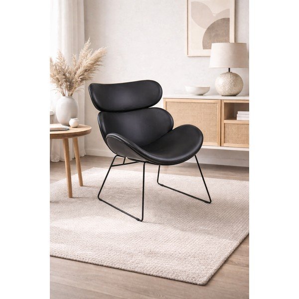 Черен фотьойл от изкуствена кожа с черни крака Cazar - Actona-image-1