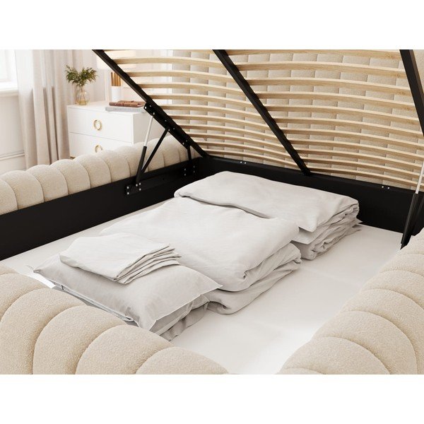 Бежово двойно тапицирано легло с място за съхранение и включена подматрачна рамка 180x200 cm Carilla – ELTAP-image-4