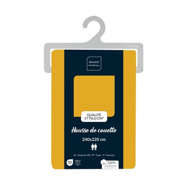 Жълта двойна/удължена памучна олекотена завивка 240x220 cm Lina – douceur d'intérieur-image-2