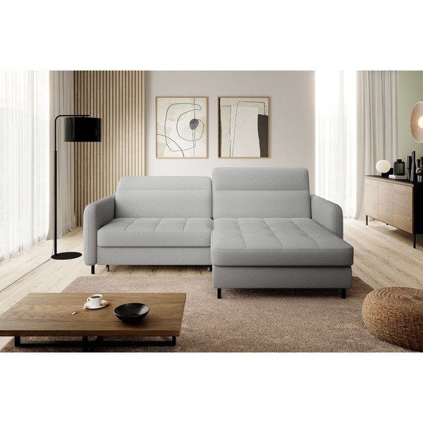 Сив разтегателен ъглов диван с място за съхранение от букле (десен ъгъл) Gomsi – ELTAP-image-1