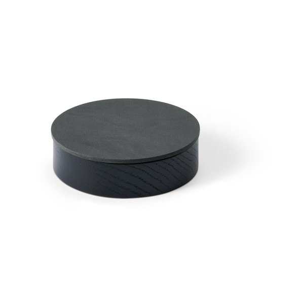 Дървена декоративна кутия за съхранение от еко кожа с капак в черен и антрацитен цвят ø 11x3,5 cm Circle Nupo – LIND DNA